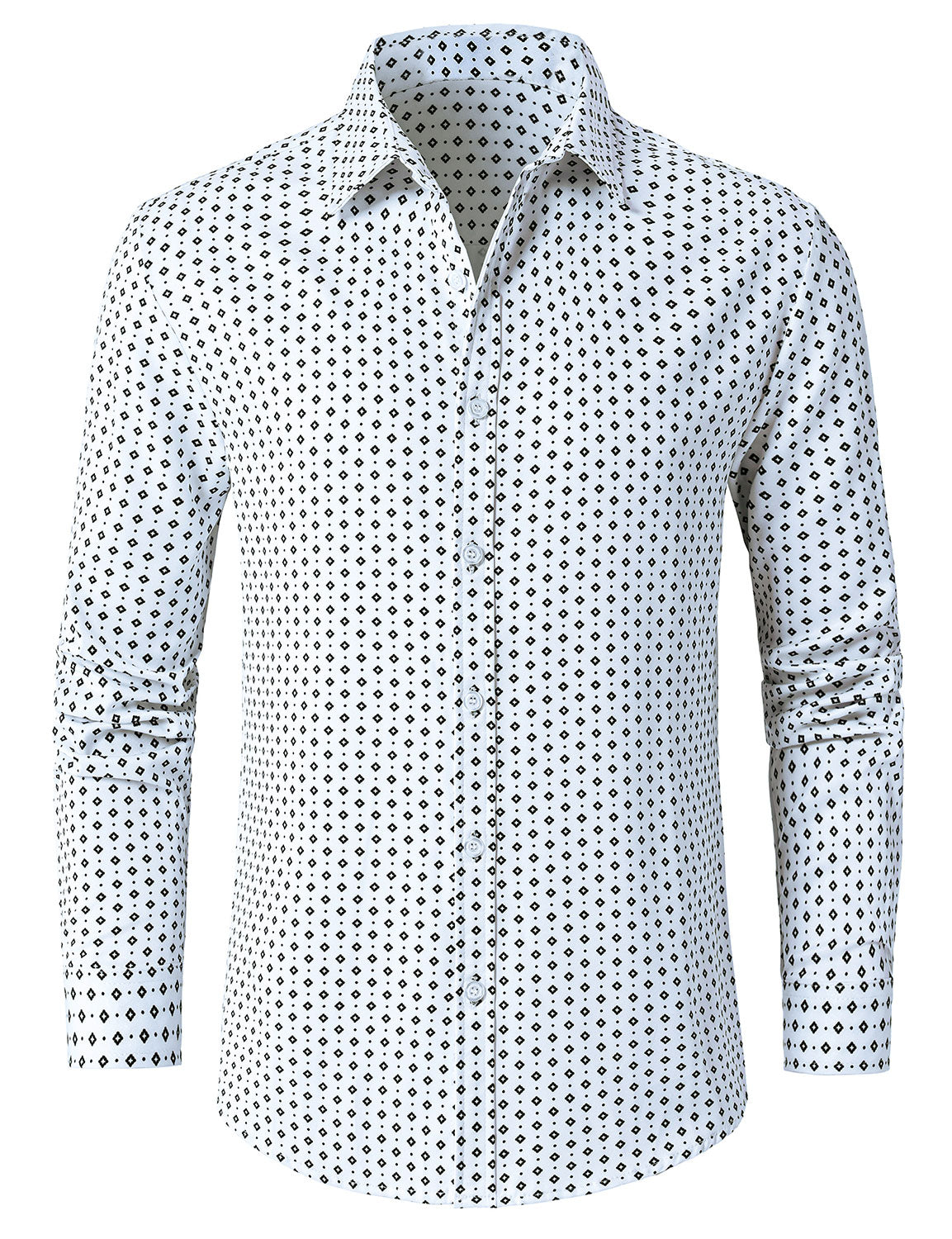 Chemise blanche à manches longues et imprimé géométrique rétro pour homme
