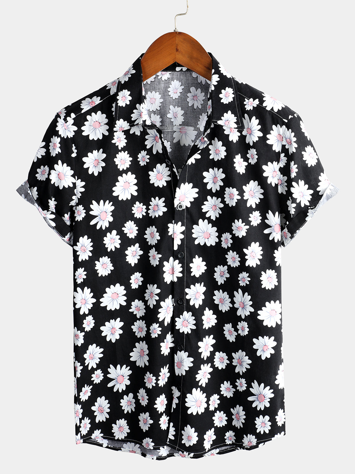 Chemise Hawaïenne à Manches Courtes pour Homme en Bleu Marine avec des Marguerites