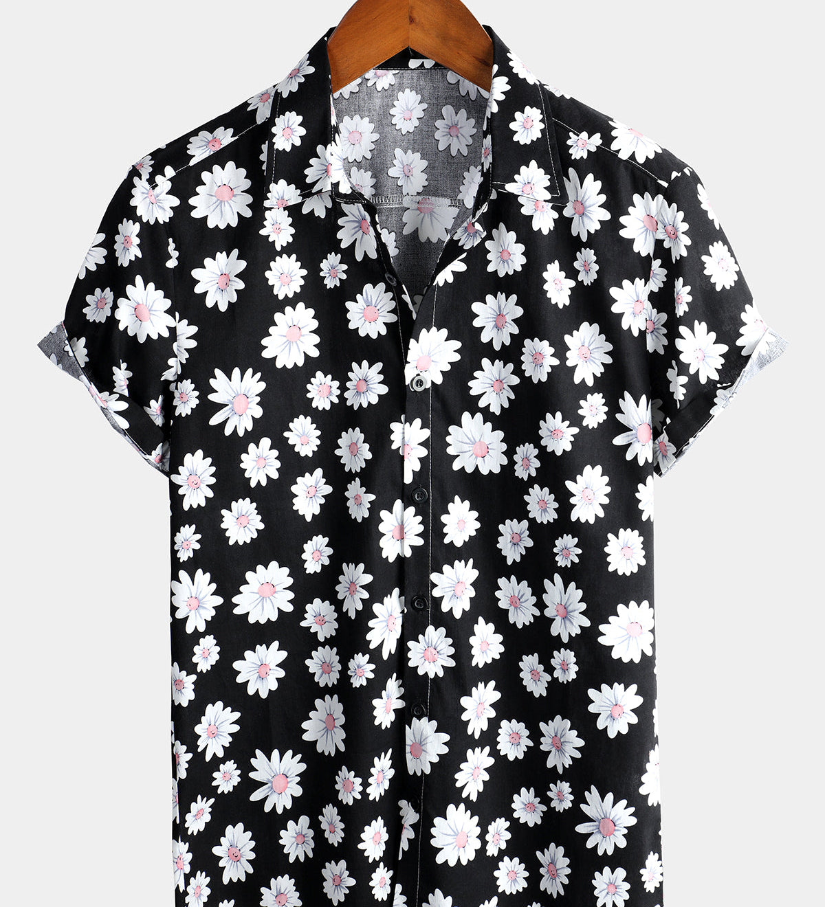 Chemise d'Été à Manches Courtes Hawaïenne pour Homme en Bleu avec Fleurs de Marguerite