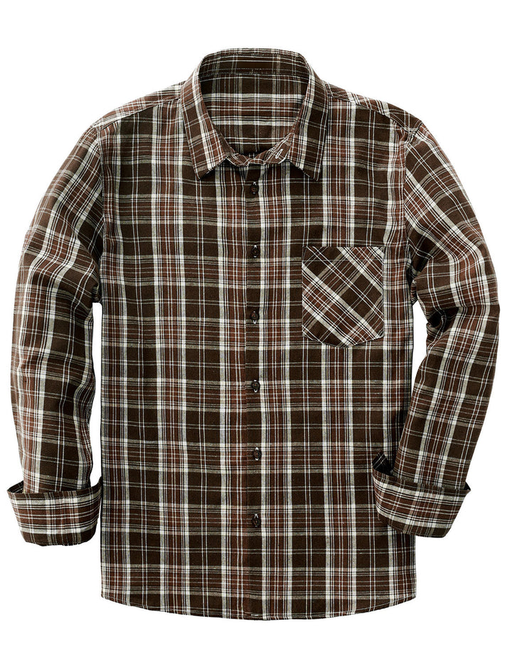 Chemise à manches longues à carreaux décontractée pour hommes avec poche rétro