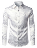Chemise boutonnée à manches longues en satin brillant à motif jacquard floral pour homme