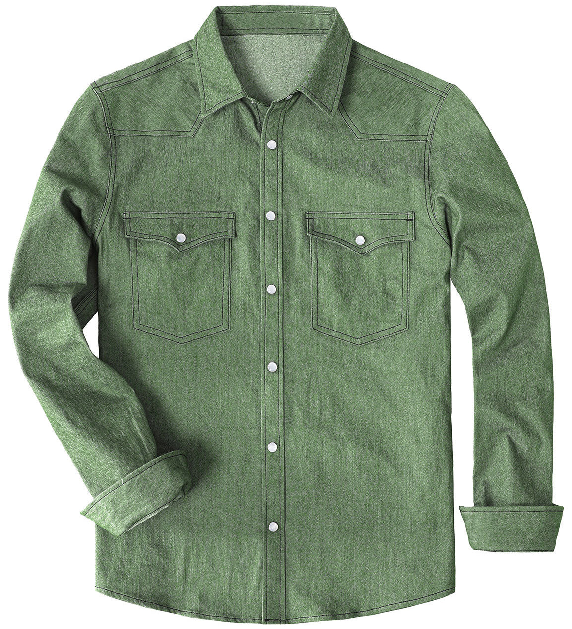 Chemise à manches longues en denim style cowboy pour homme avec boutons-pression nacrés