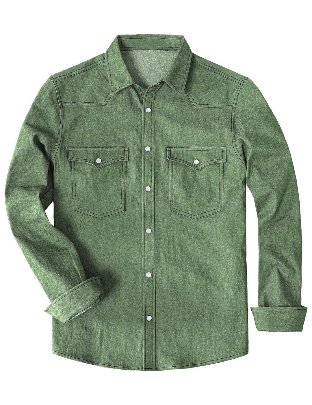 Chemise à manches longues en denim style cowboy pour homme avec boutons-pression nacrés