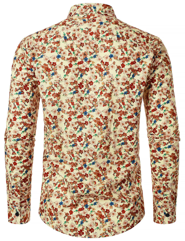 Chemise à manches longues en coton respirant à imprimé floral des années 70 pour homme