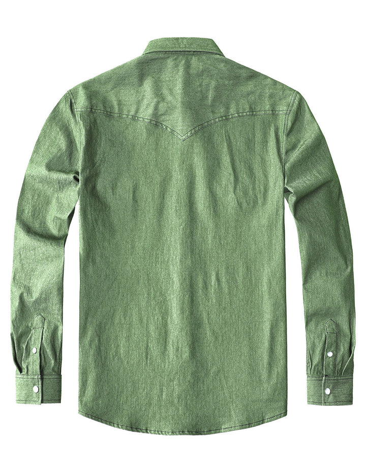 Chemise à manches longues en denim style cowboy pour homme avec boutons-pression nacrés