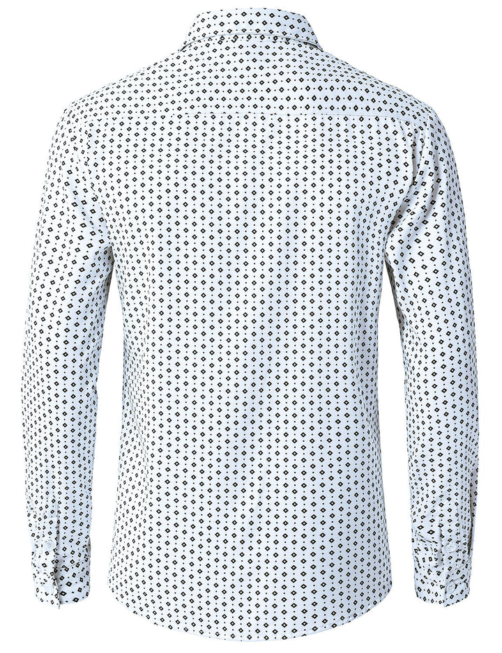 Chemise blanche à manches longues et imprimé géométrique rétro pour homme