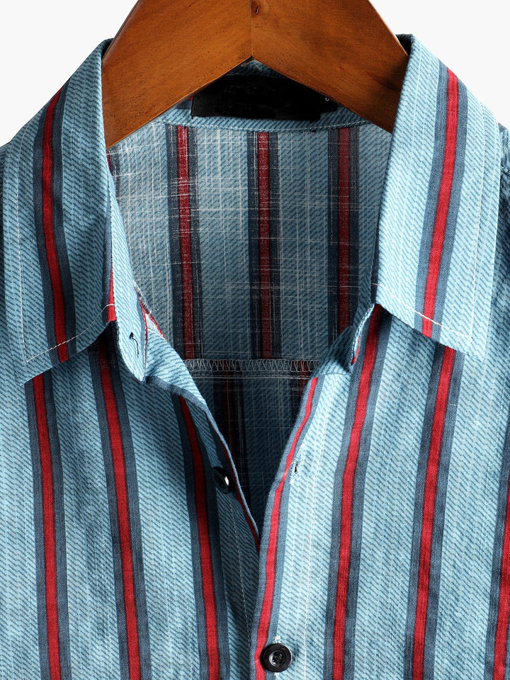 Chemise imprimée rayée à manches courtes pour hommes