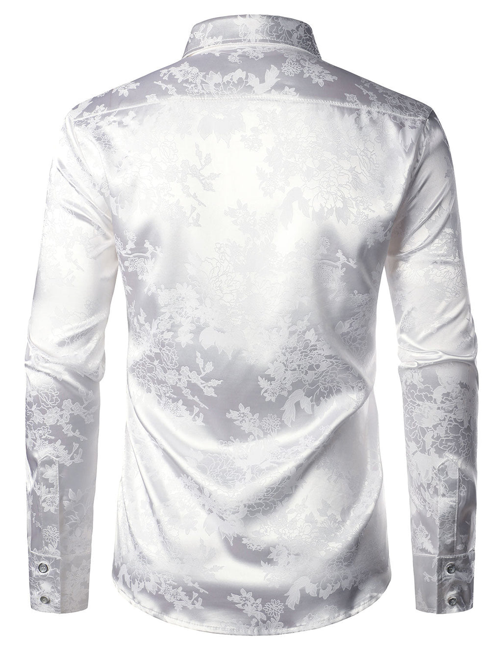 Chemise boutonnée à manches longues en satin brillant à motif jacquard floral pour homme