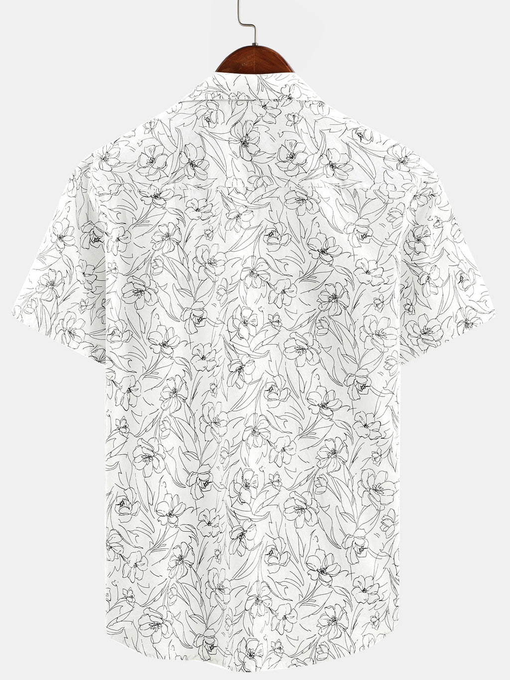 Chemise d'été décontractée à manches courtes en coton blanc à imprimé floral pour hommes