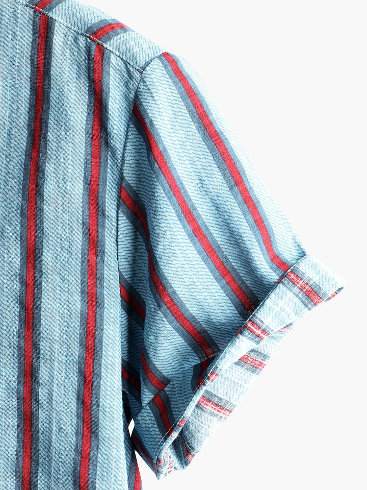 Chemise imprimée rayée à manches courtes pour hommes