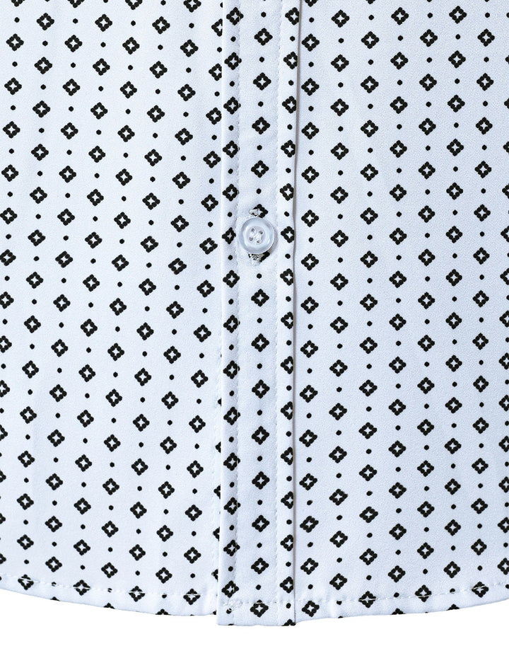 Chemise blanche à manches longues et imprimé géométrique rétro pour homme