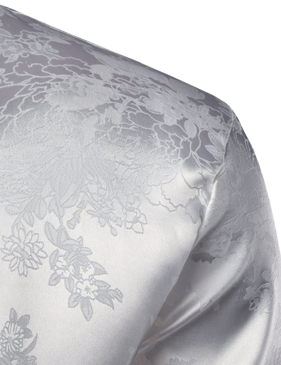 Chemise boutonnée à manches longues en satin brillant à motif jacquard floral pour homme