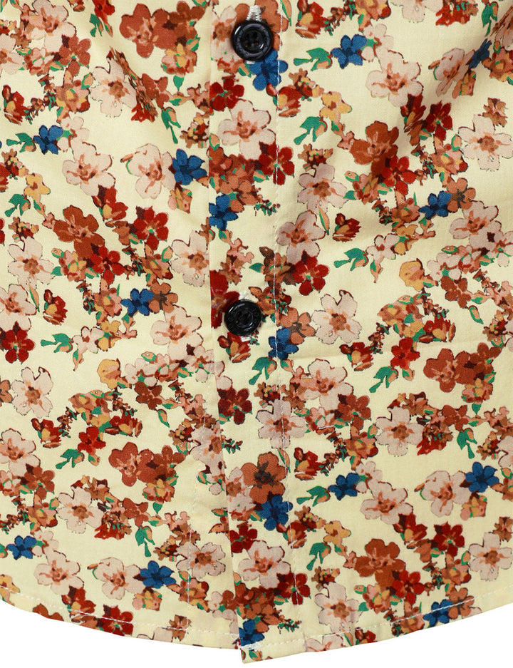 Chemise à manches longues en coton respirant à imprimé floral des années 70 pour homme