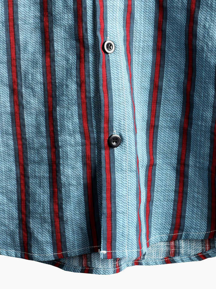 Chemise imprimée rayée à manches courtes pour hommes