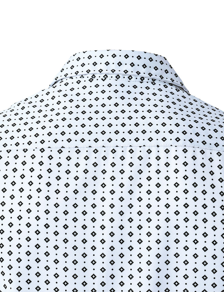 Chemise blanche à manches longues et imprimé géométrique rétro pour homme