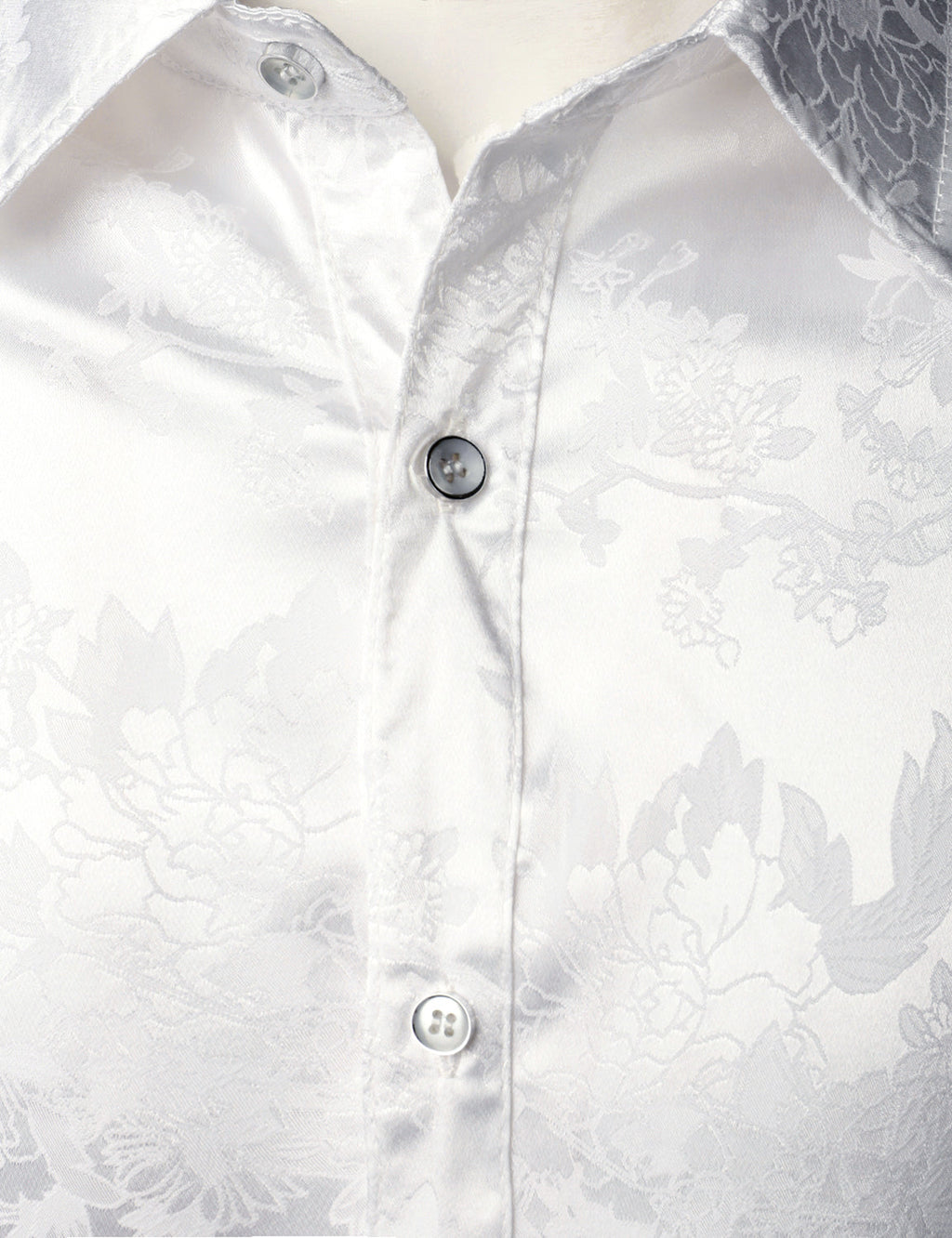 Chemise boutonnée à manches longues en satin brillant à motif jacquard floral pour homme