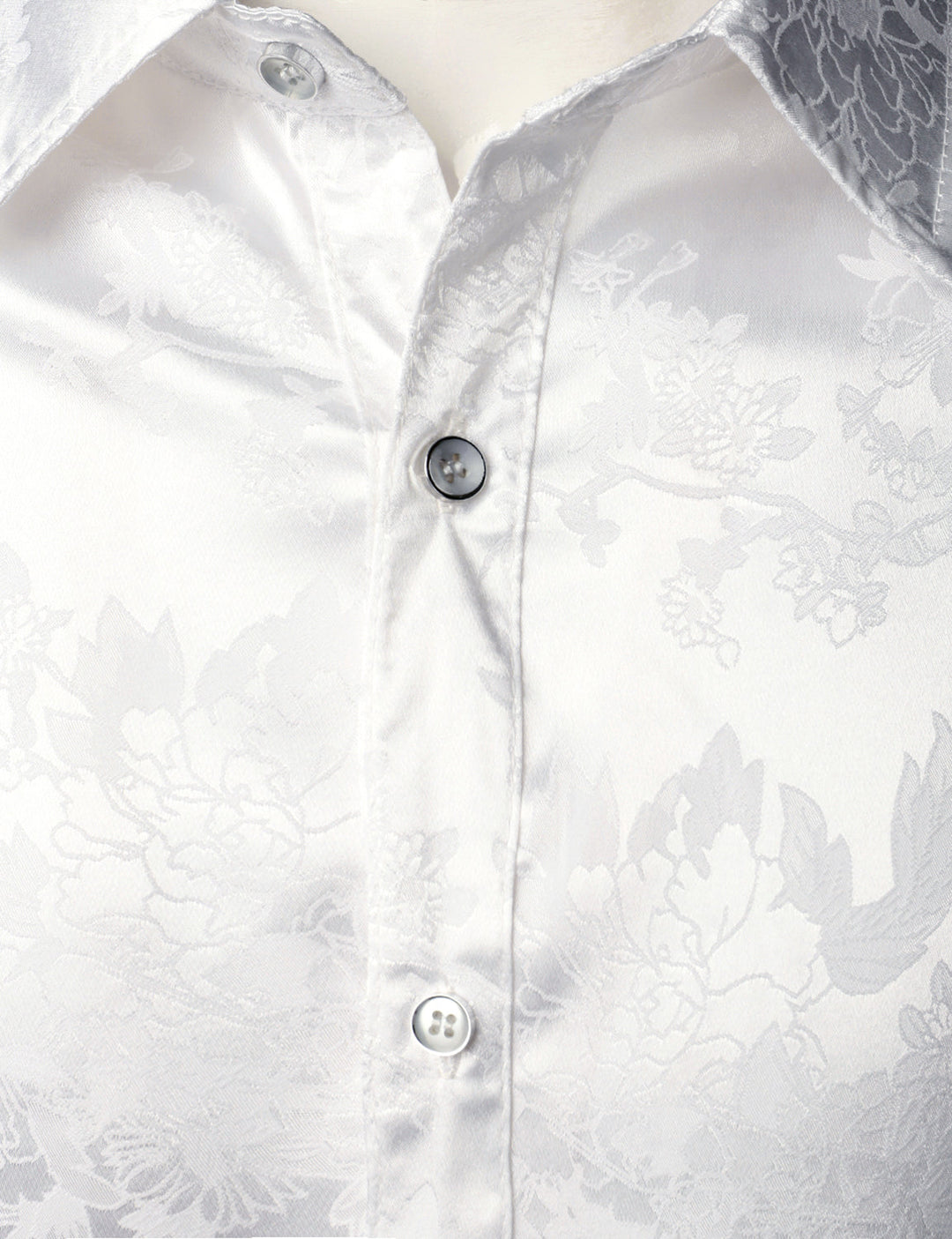 Chemise boutonnée à manches longues en satin brillant à motif jacquard floral pour homme
