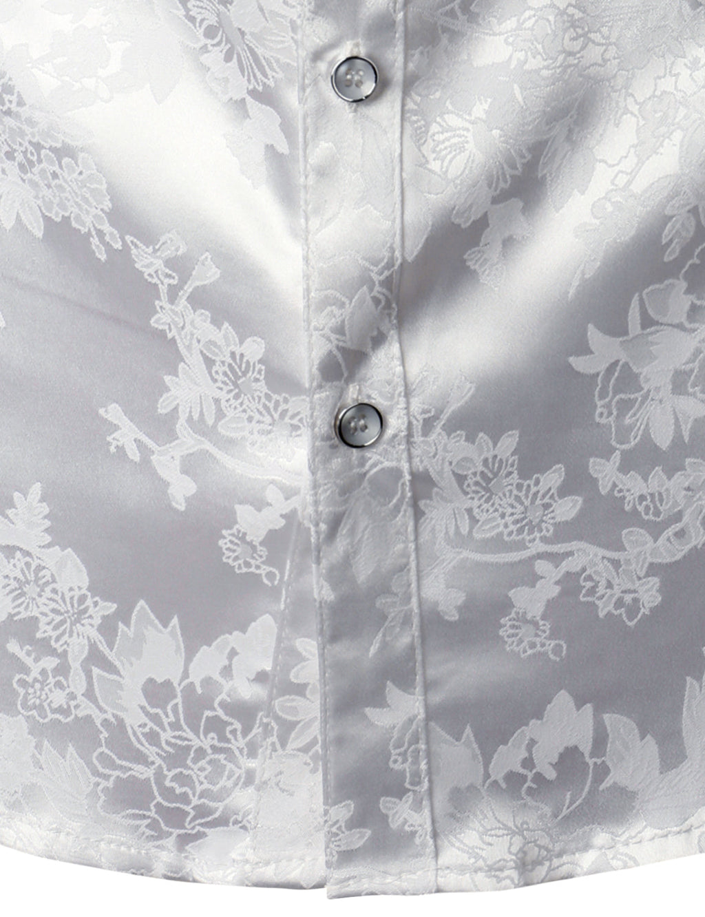 Chemise boutonnée à manches longues en satin brillant à motif jacquard floral pour homme