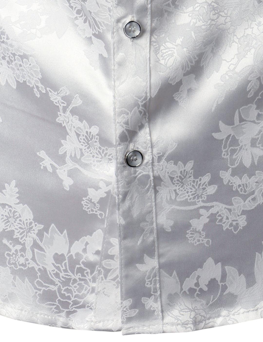 Chemise boutonnée à manches longues en satin brillant à motif jacquard floral pour homme