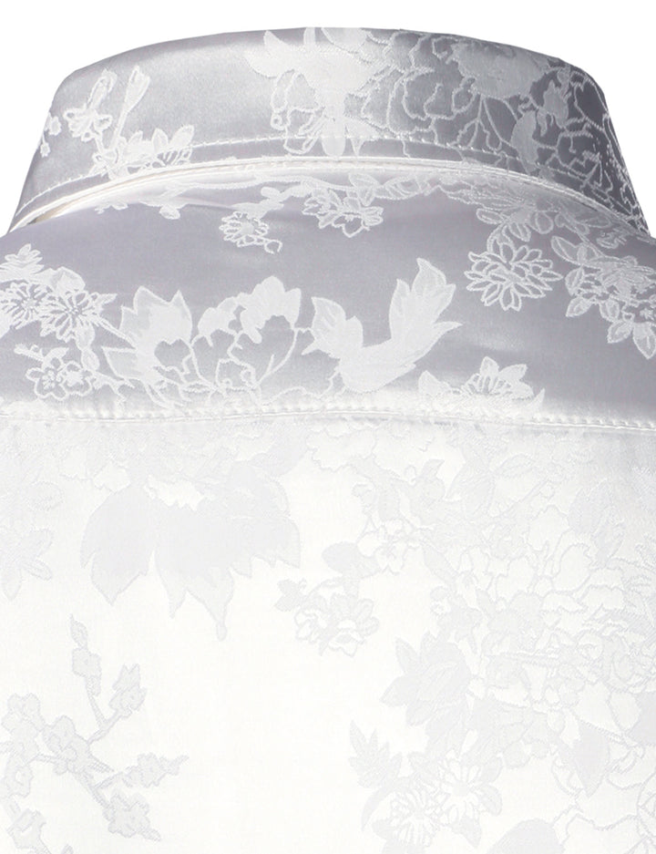 Chemise boutonnée à manches longues en satin brillant à motif jacquard floral pour homme