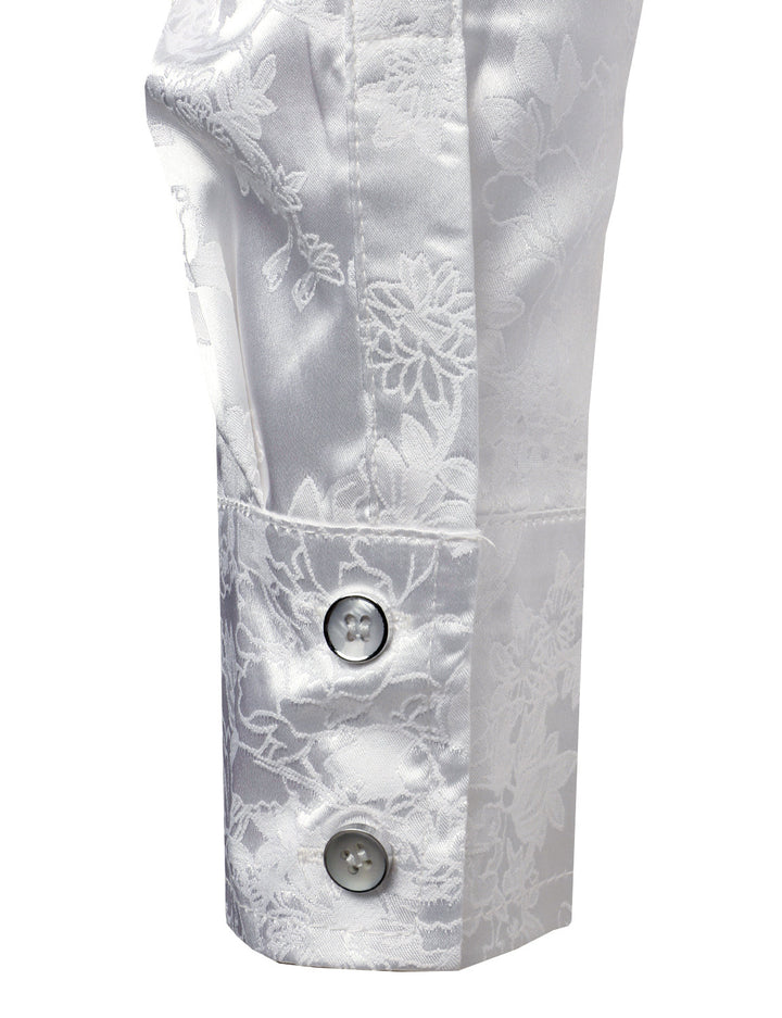 Chemise boutonnée à manches longues en satin brillant à motif jacquard floral pour homme