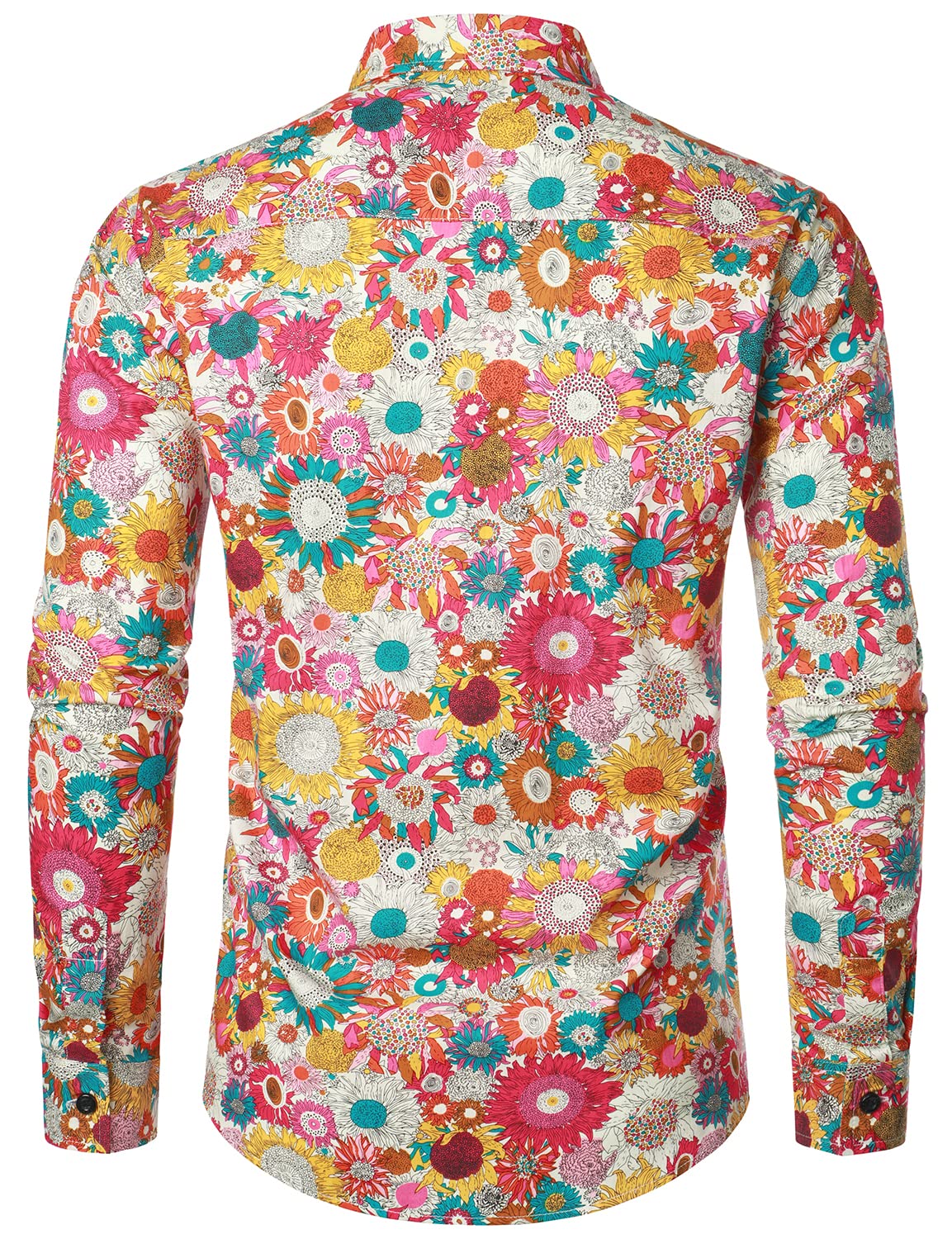 Chemise habillée vintage à manches longues en coton floral boutonné des années 70 pour hommes