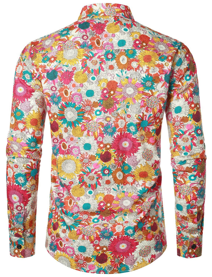 Lot de 3 |Chemise habillée à manches longues boutonnée en coton floral respirant pour hommes