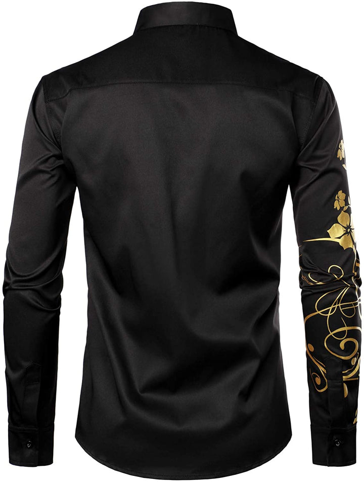 Chemise boutonnée décontractée à manches longues et à fleurs pour hommes
