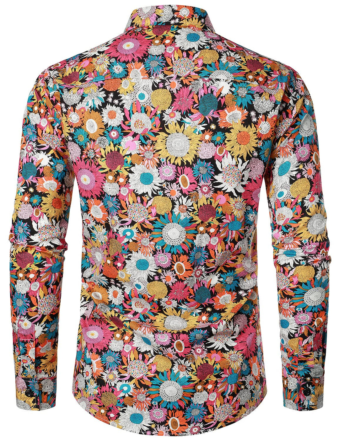 Chemise habillée à manches longues en coton fleuri pour hommes boutonnée des années 70