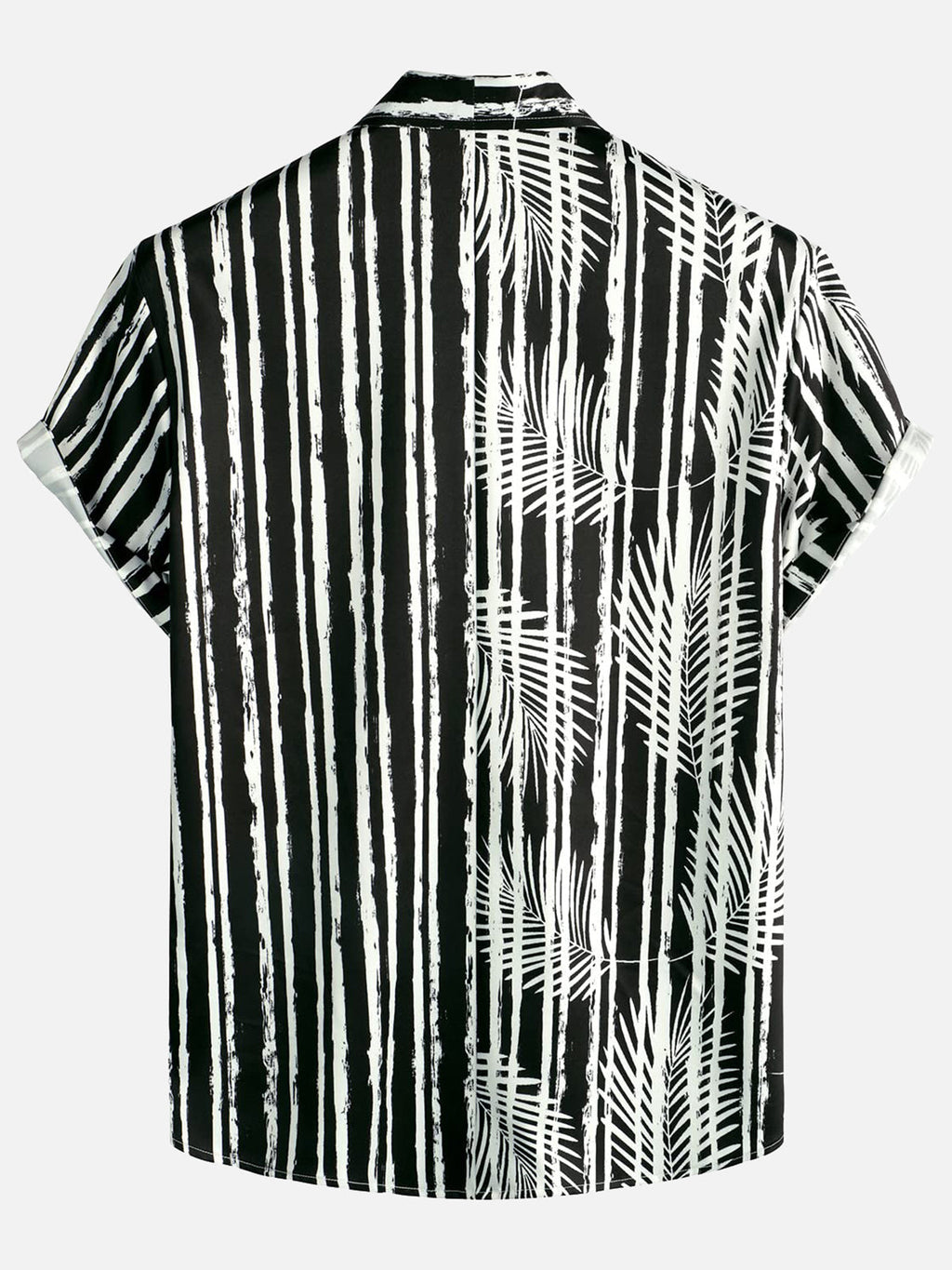 Chemise hawaïenne noire à manches courtes avec poche imprimée de plantes tropicales pour hommes