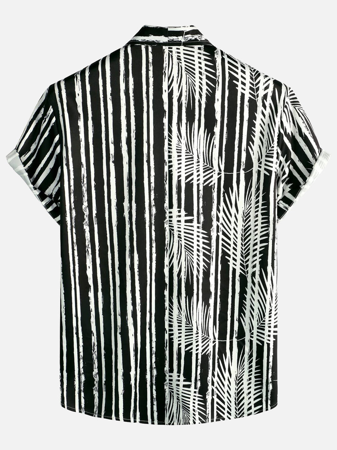 Chemise hawaïenne noire à manches courtes avec poche imprimée de plantes tropicales pour hommes