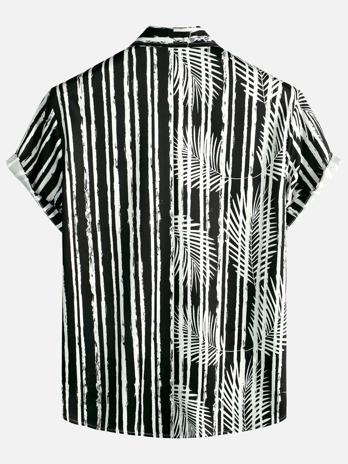 Chemise hawaïenne noire à manches courtes avec poche imprimée de plantes tropicales pour hommes