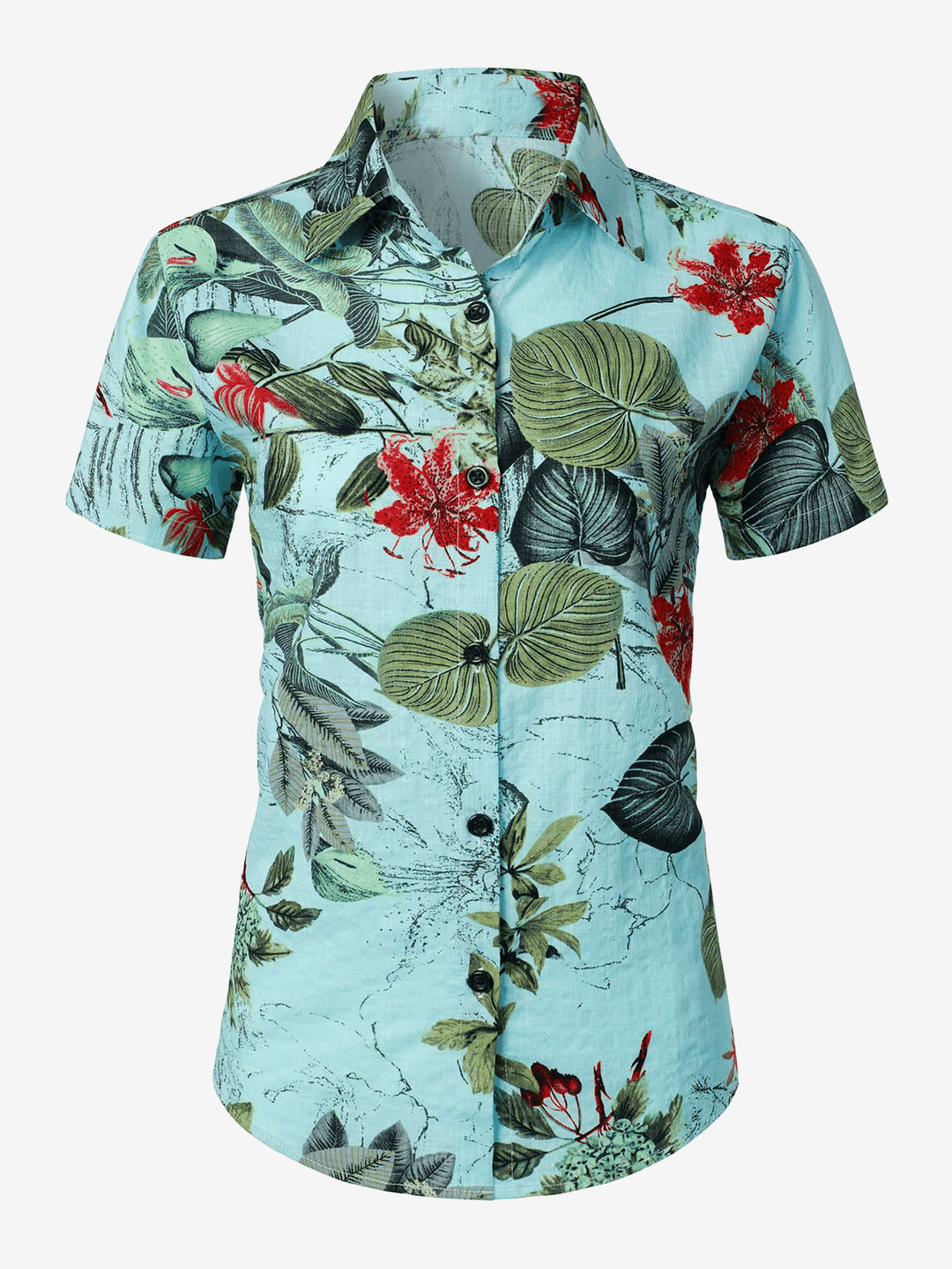 Chemisier respirant imprimé fleuri pour femme coton Aloha chemise hawaïenne rouge à manches courtes