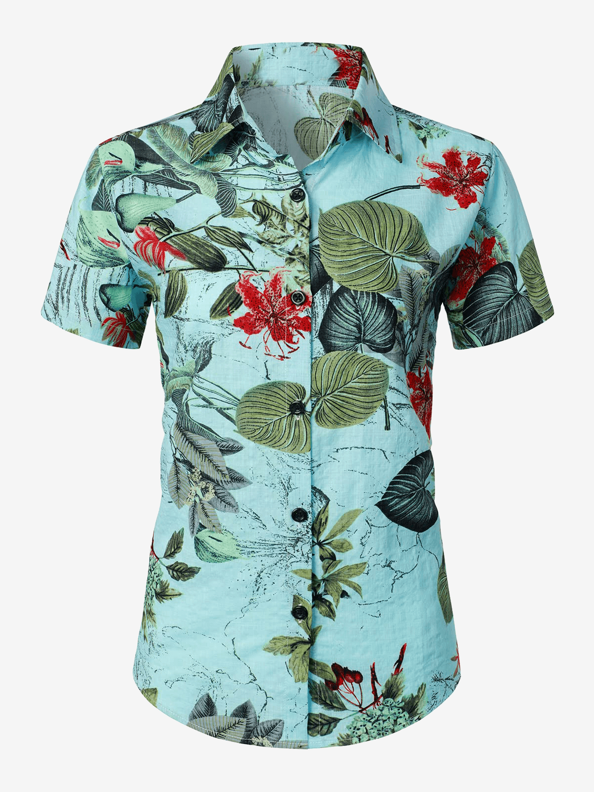Chemisier respirant imprimé fleuri pour femme coton Aloha chemise hawaïenne rouge à manches courtes