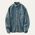 La chemise veste en denim à rayures verticales vintage lavée Oakcrest pour hommes – Bleu