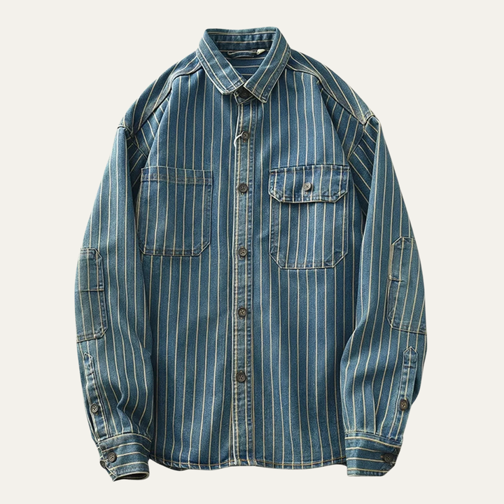 La chemise veste en denim à rayures verticales vintage lavée Oakcrest pour hommes – Bleu