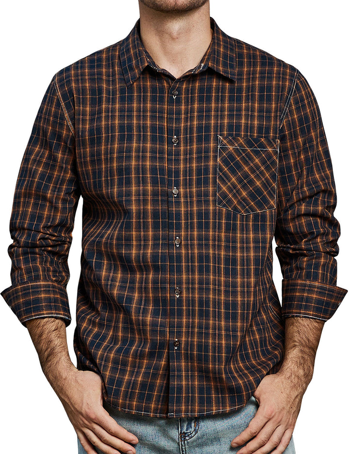 Chemise à manches longues décontractée à carreaux rétro pour hommes