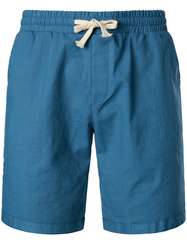 Short décontracté en lin et coton pour hommes, taille élastique, ample, couleur unie