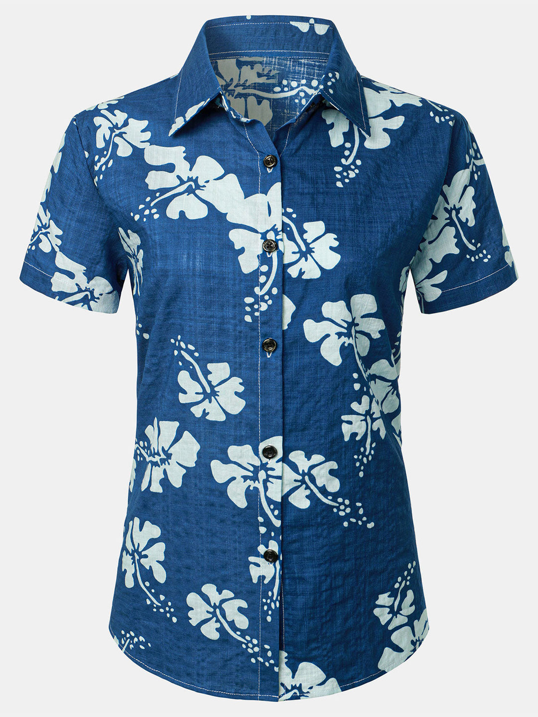 Chemisier à imprimé floral pour femme Chemise hawaïenne à manches courtes en coton pour l&
