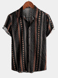 Chemise à Manches Courtes Western Vintage des Années 70 avec Imprimé Rayé Noir pour Homme