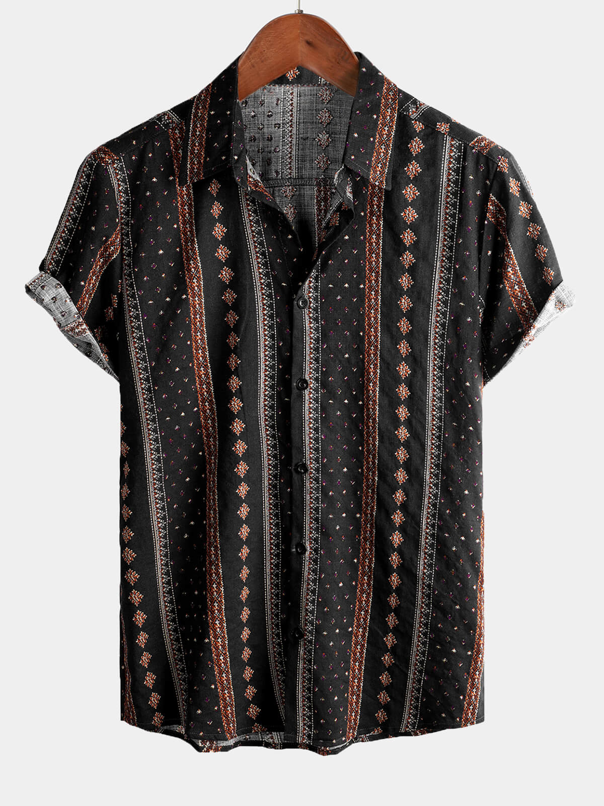Chemise à Manches Courtes Western Vintage des Années 70 avec Imprimé Rayé Noir pour Homme