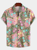 Chemise à Manches Courtes Amusante avec Crâne Rose pour Homme