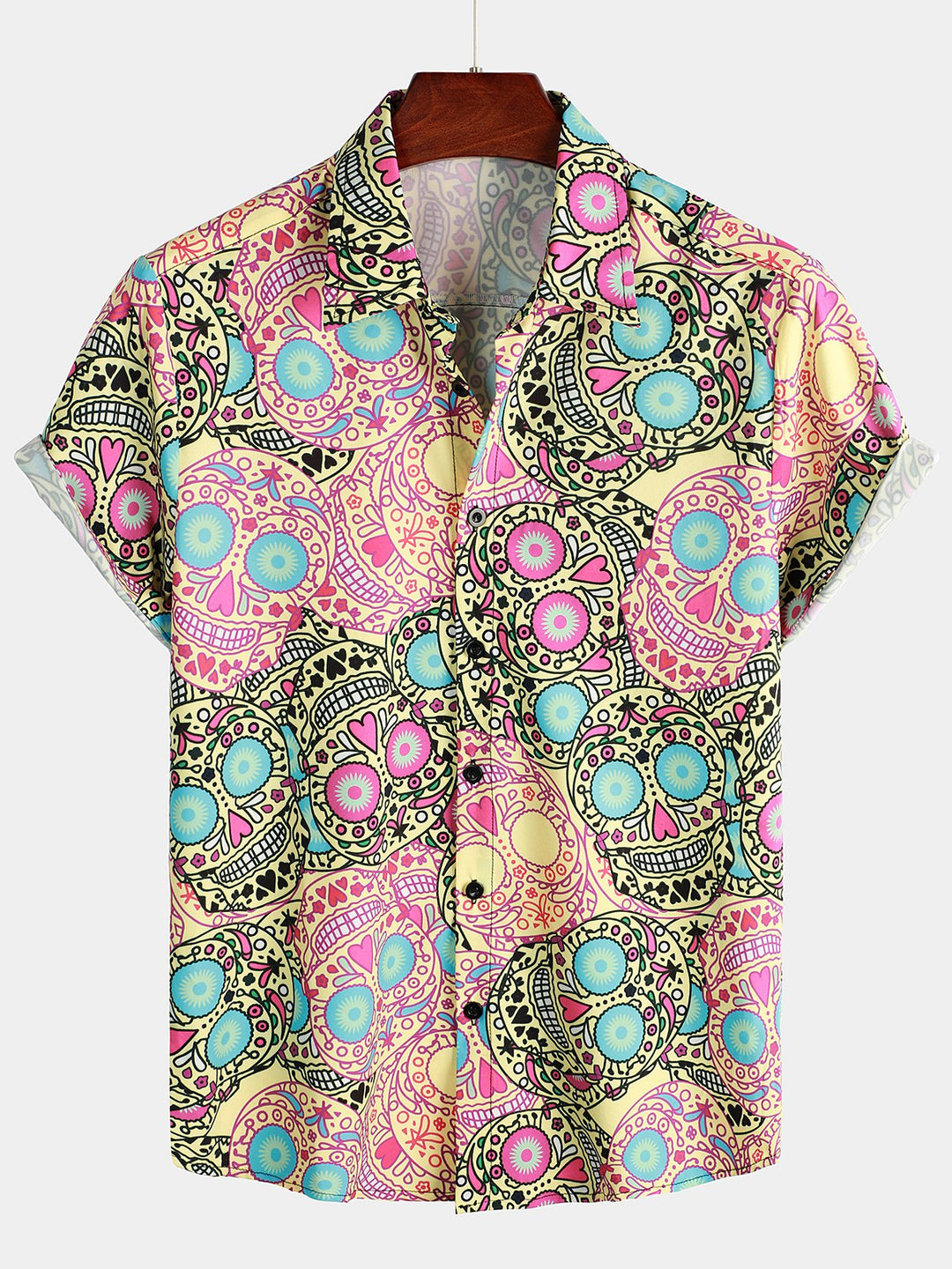 Chemise à manches courtes à imprimé crâne drôle pour hommes