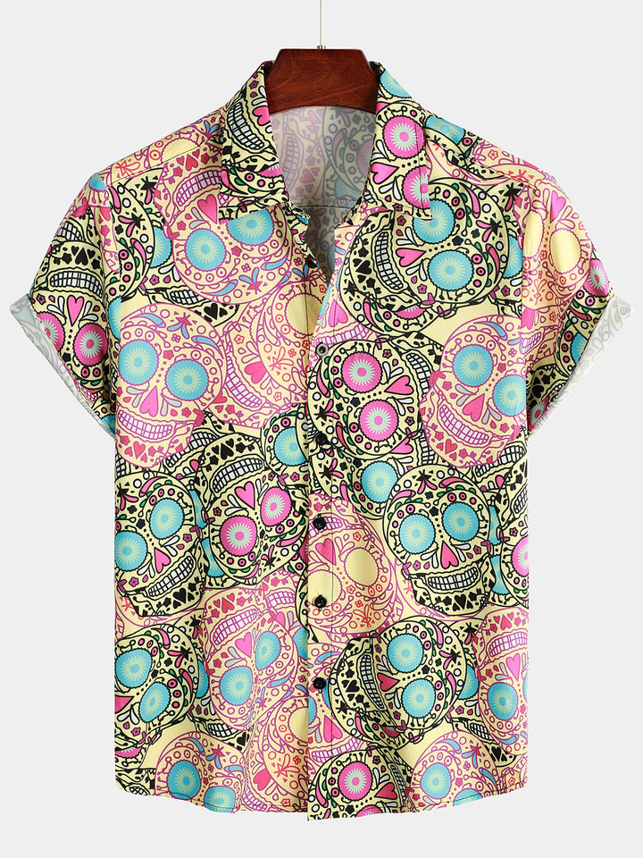 Chemise à manches courtes à imprimé crâne drôle pour hommes