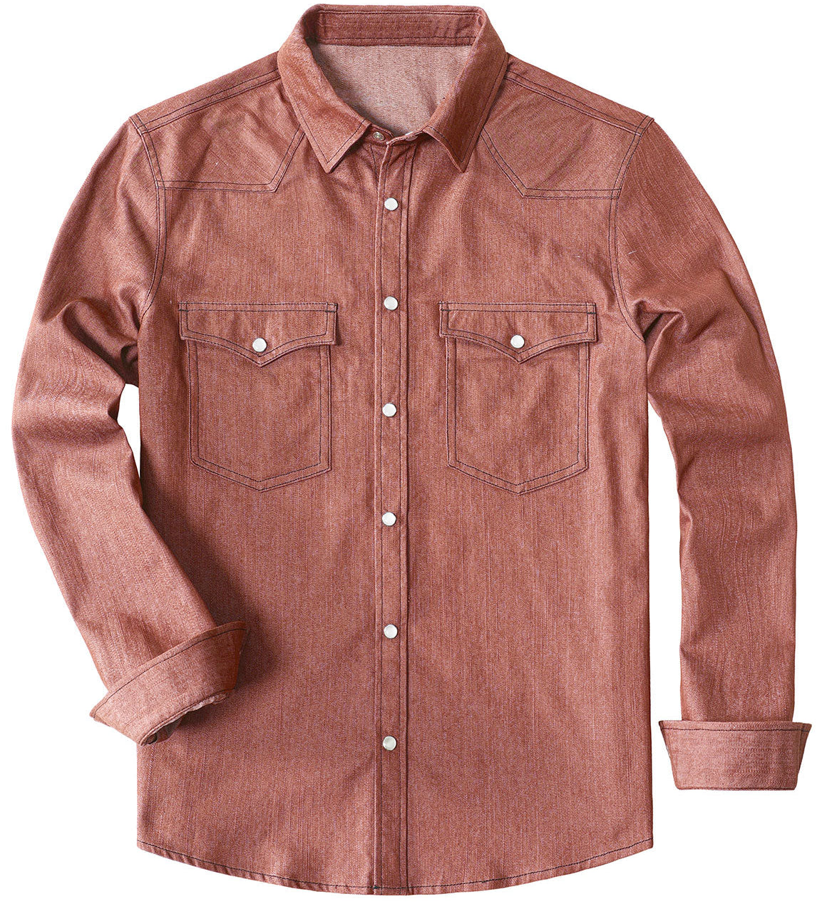 Chemise à manches longues en denim style cowboy pour homme avec boutons-pression nacrés