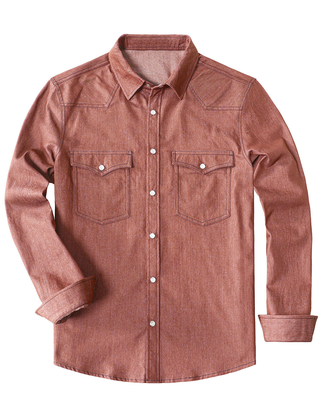 Chemise à manches longues en denim style cowboy pour homme avec boutons-pression nacrés
