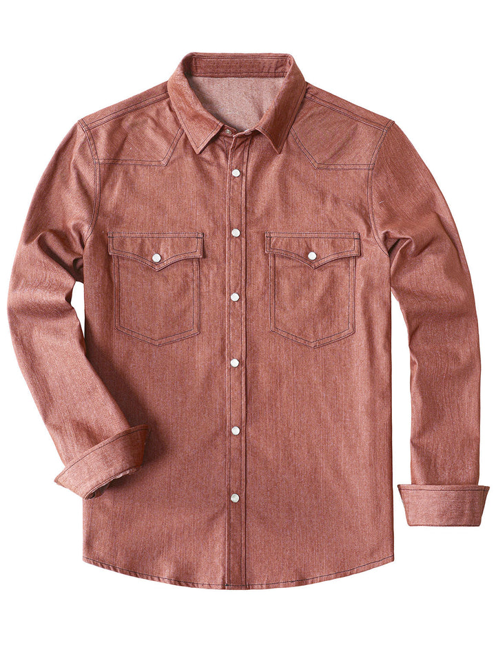 Chemise à manches longues en denim style cowboy pour homme avec boutons-pression nacrés
