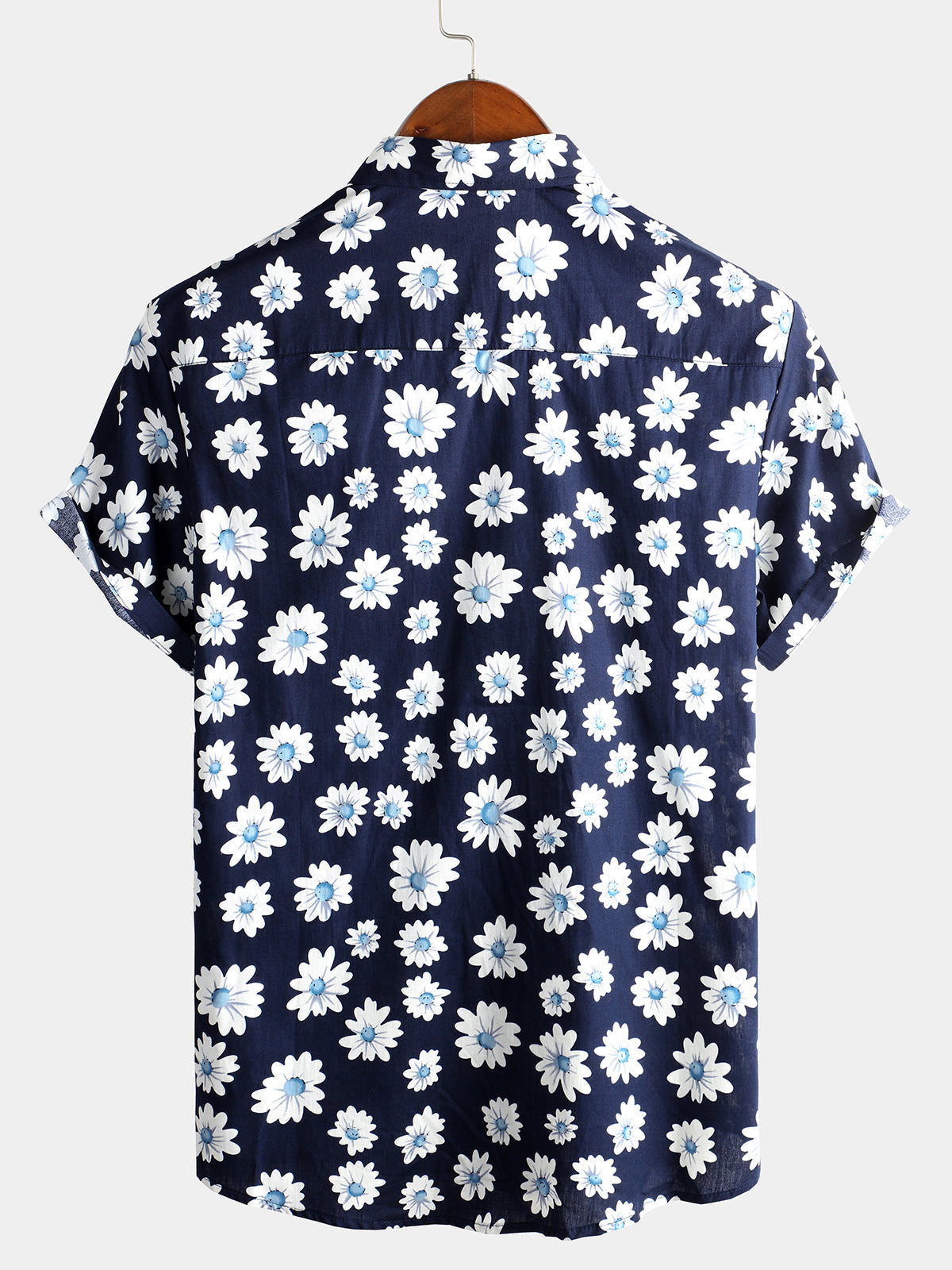 Chemise Hawaïenne à Manches Courtes pour Homme en Bleu Marine avec des Marguerites