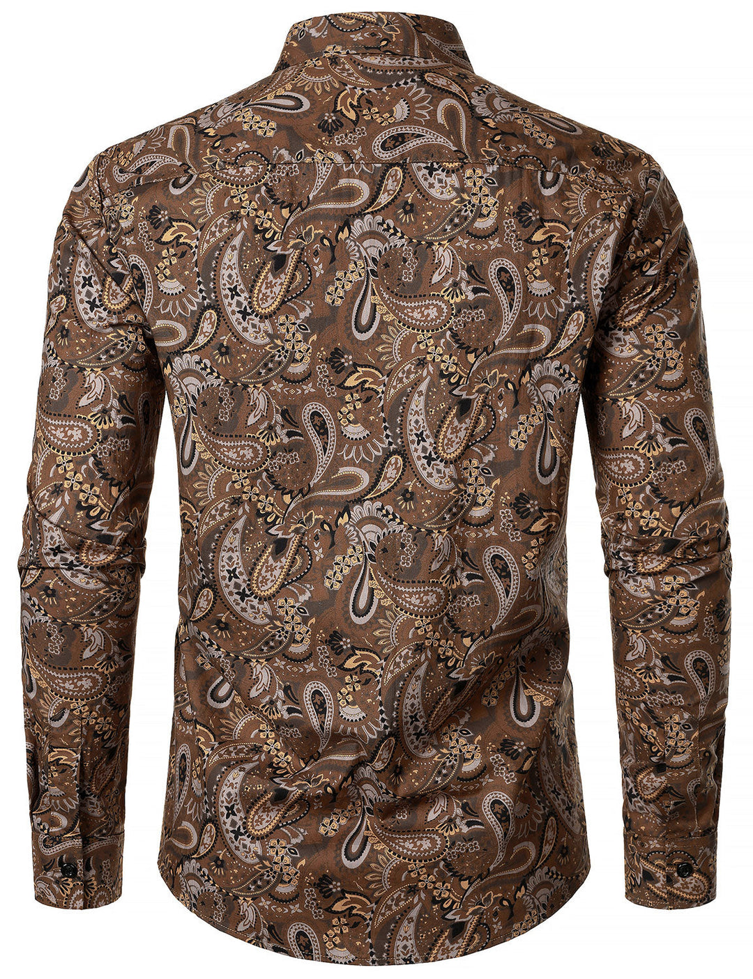 Chemise à manches longues en coton respirant marron à imprimé cachemire rétro pour homme