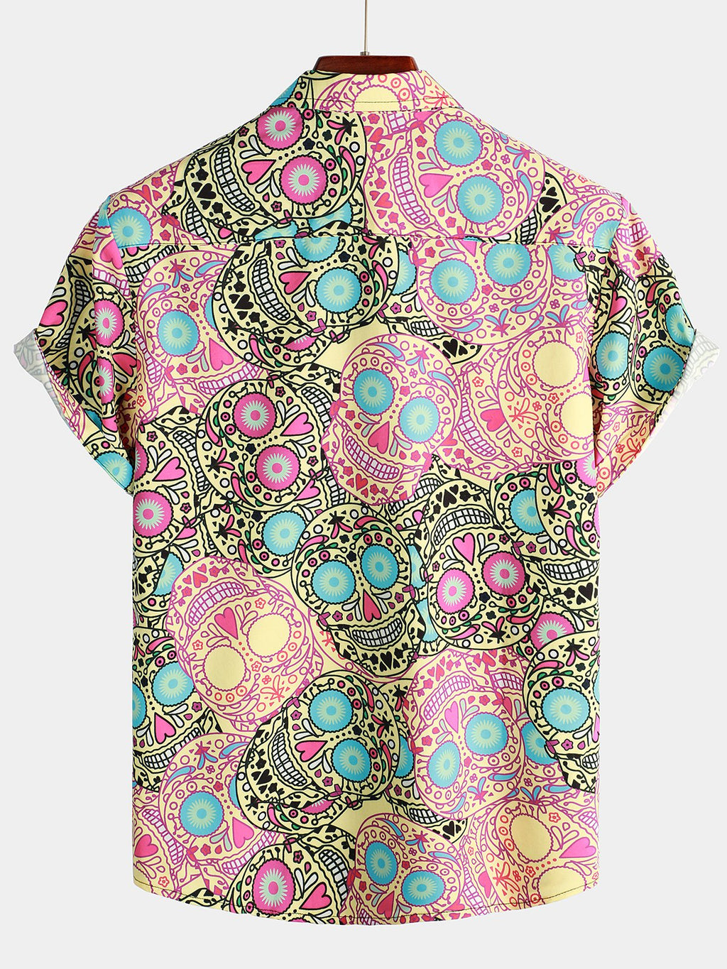 Chemise à Manches Courtes avec Imprimé de Crâne et Rose pour Homme